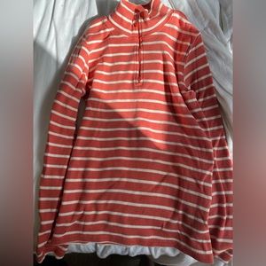 XS great condition LL Bean quarter zip, orange/white stripes